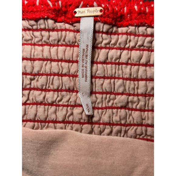 Free People Oceanside Red Crochet Strapless Mini Dress Wrap Small Boho Festival - Picture 5 of 7